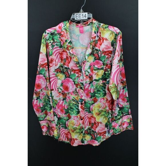 Victoria's Secret X Mary Katrantzou Pajama Top Womens SIZE M Pink Floral Satin - Picture 1 of 8